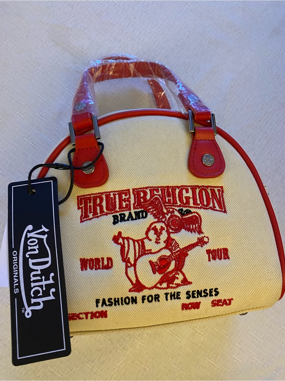 Von Dutch x True Religion Cream and Red Bowling Bag